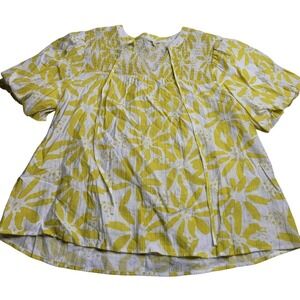Jodifl Yellow/White Floral Blouse Bell Sleeve Women's Small Spring Summer
